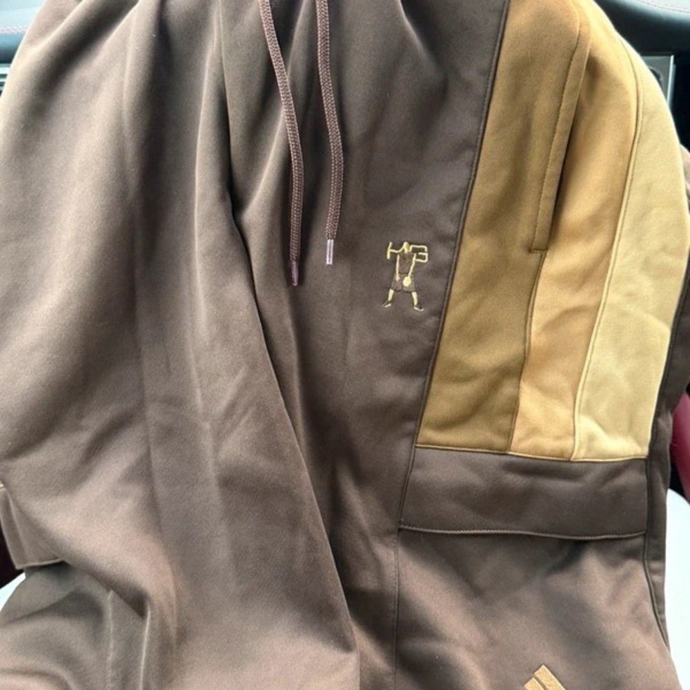 Brown & Tan Pullover Hoodie with Embroidered Logo - Picture 1 of 5